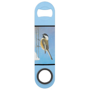 Chickadee on Feeder Painting - Original Bird Art