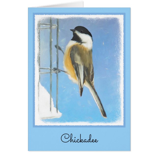 Chickadee on Feeder Painting - Original Bird Art (Front)