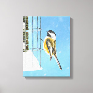 Chickadee on Feeder Painting - Original Bird Art Canvas Print