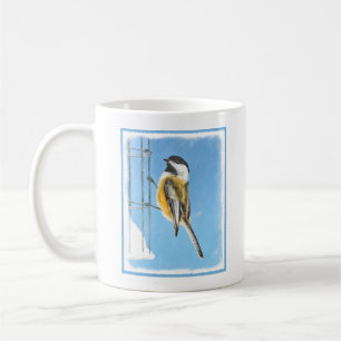 Chickadee on Feeder Painting - Original Bird Art Coffee Mug