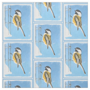 Chickadee on Feeder Painting - Original Bird Art Fabric