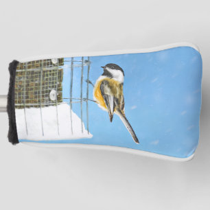 Chickadee on Feeder Painting - Original Bird Art Golf Head Cover