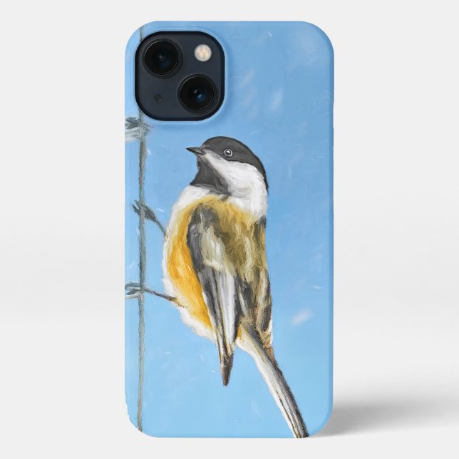 Chickadee on Feeder Painting - Original Bird Art iPhone Case (Back)