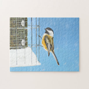Chickadee on Feeder Painting - Original Bird Art Jigsaw Puzzle