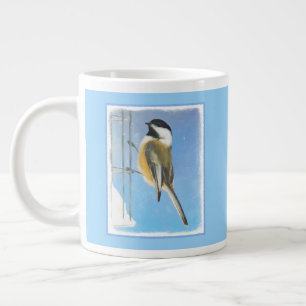 Chickadee on Feeder Painting - Original Bird Art Large Coffee Mug