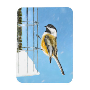 Chickadee on Feeder Painting - Original Bird Art Magnet