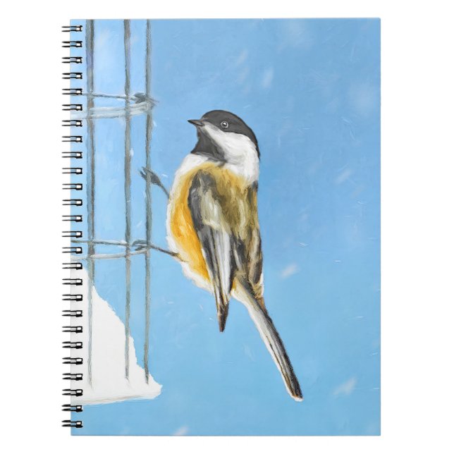 Chickadee on Feeder Painting - Original Bird Art Notebook (Front)