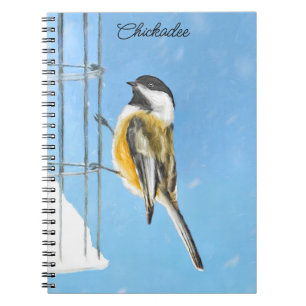 Chickadee on Feeder Painting - Original Bird Art Notebook