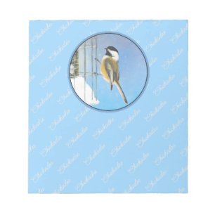 Chickadee on Feeder Painting - Original Bird Art Notepad