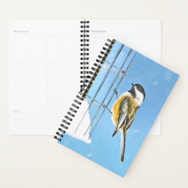 Chickadee on Feeder Painting - Original Bird Art Planner (Display)