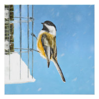 Chickadee on Feeder Painting - Original Bird Art