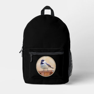 Chickadee on Feeder Painting - Original Bird Art Printed Backpack
