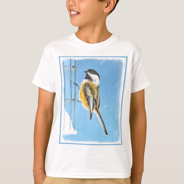 Chickadee on Feeder Painting - Original Bird Art T-Shirt (Front)