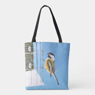 Chickadee on Feeder Painting - Original Bird Art Tote Bag