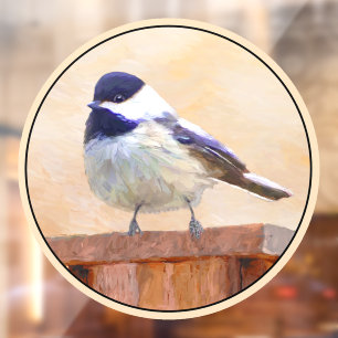Chickadee on Feeder Painting - Original Bird Art Window Cling