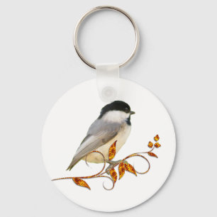 Chickadee on Jewelled Leaves Key Ring