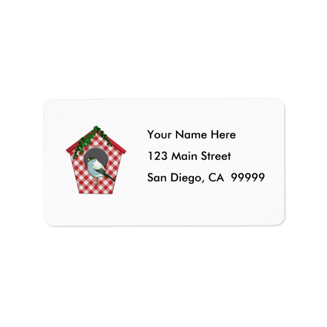 Chickadee on Red Gingham Ivy Covered House Label (Front)