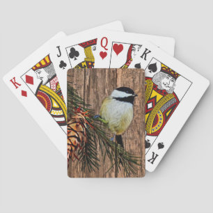 Chickadee on Rustic Barn Board Playing Cards