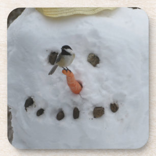 Chickadee on Snowman Carrot Nose Coaster