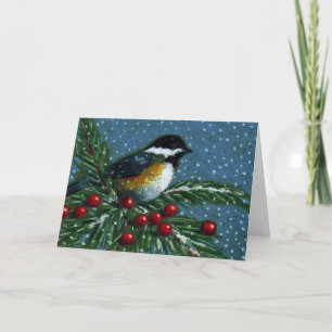 CHICKADEE ON SNOWY PINE BRANCH HOLIDAY CARD