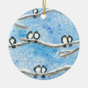 Chickadee on Tree Branches in Winter Snow Gift Ta Ceramic Tree Decoration