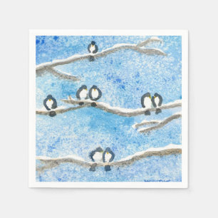 Chickadee on Tree Branches in Winter Snow Gift Ta Napkin