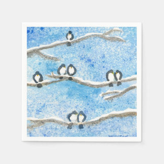 Chickadee on Tree Branches in Winter Snow  Gift Ta Napkin
