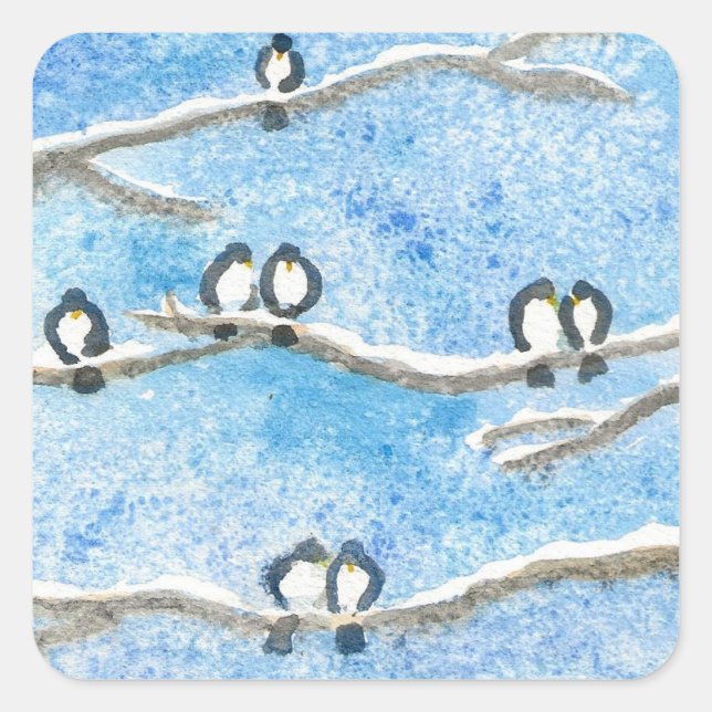 Chickadee on Tree Branches in Winter Snow  Gift Ta Square Sticker (Front)