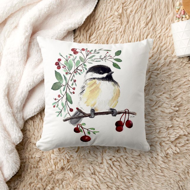 Chickadee Painted Art Cushion (Chickadee Painted Art Throw Pillow from Jenn's Emporium. )