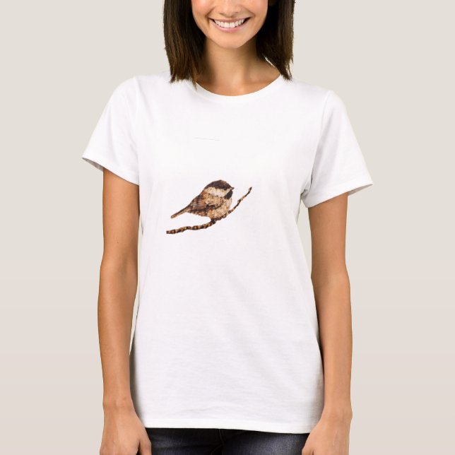 Chickadee Pyrography T-Shirt (Front)