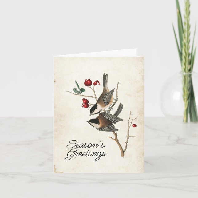 Chickadee Season's Greetings Bird Holiday  (Front)