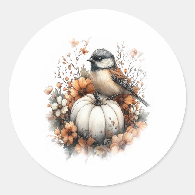 Chickadee Shirt Country Pumpkin Classic Round Sticker (Front)