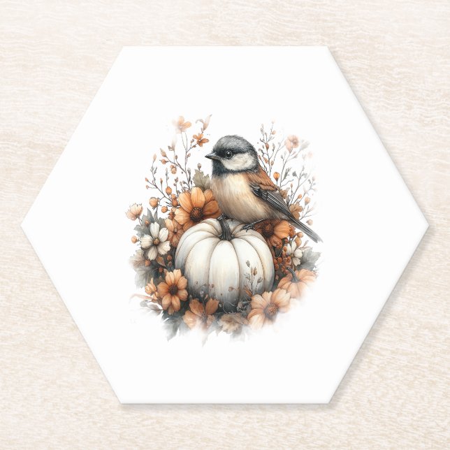 Chickadee Shirt Country Pumpkin Paper Coaster (Front)