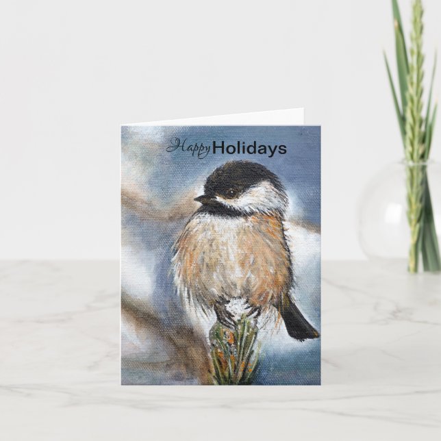 Chickadee Snow Winter Happy Holidays Holiday Card (Front)
