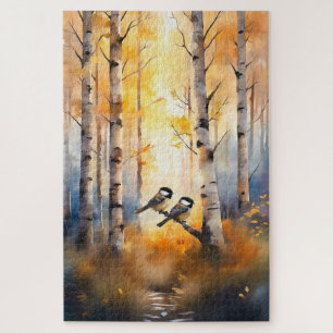 Chickadee Song Birds in an Autumn Forest Jigsaw Puzzle