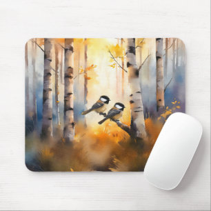 Chickadee Song Birds in an Autumn Forest Mouse Mat