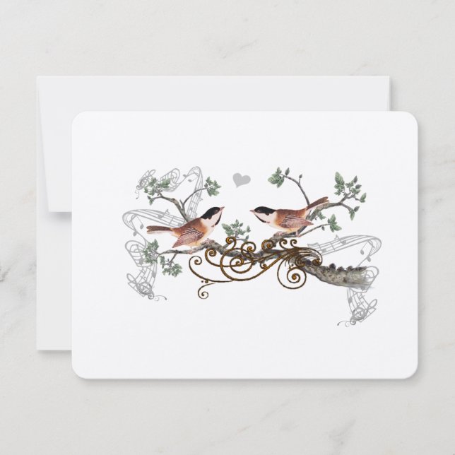 Chickadee Vintage Love Birds Wedding RSVP (Front)