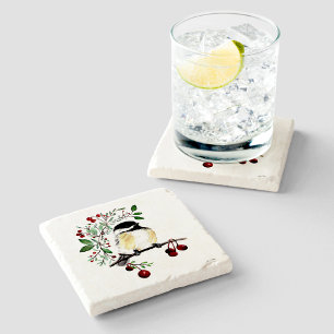 Chickadee Watercolor Art Stone Coaster