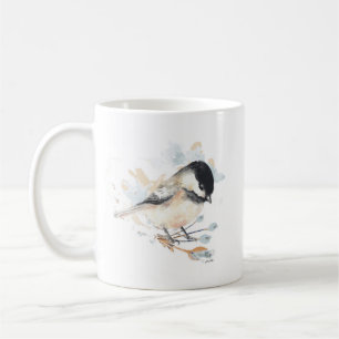 Chickadee Watercolor Flowers Coffee Mug