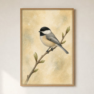 Chickadee Watercolour Cottagecore Art Poster