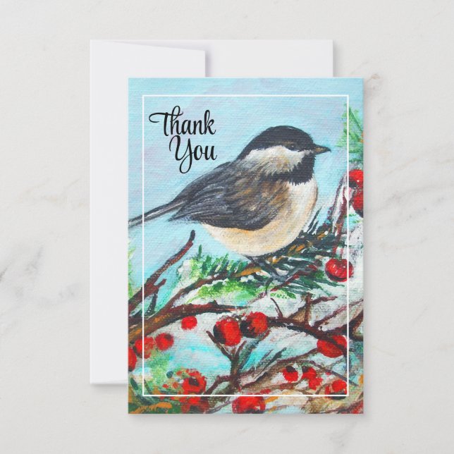 Chickadee Winter Thank You  Card (Front)