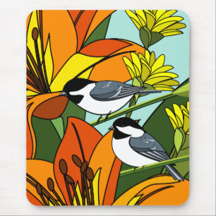 Chickadee With Floral Print Mouse Mat