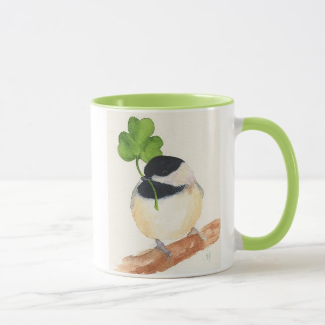 Chickadee with Lucky Clover Coffee Mug (Right)