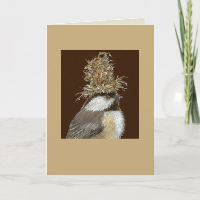 Chickadee with nesting hat card (Front)