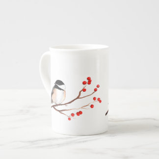 Chickadee with Red Berries - Single Branch Bone China Mug
