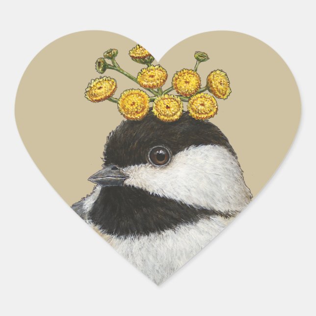 chickadee with tansy heart stickers (Front)