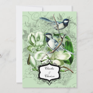 Chickadees and  Magnolias 5x7 Wedding Invitation