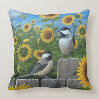 Chickadees and Sunflowers Cushion