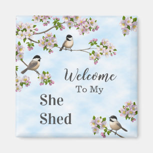 Chickadees & Apple Blossoms She Shed Personalise Magnet