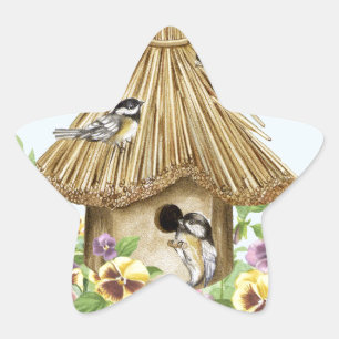 Chickadees Birdhouse Star Sticker